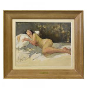 GEMÄLDE WEIBLICHE AKTE, ART DECO, GEMÄLDE VON LIEGENDEN FRAUENAKTEN, YVES DIEY, AUS DEM JAHR 1900. (QN607)